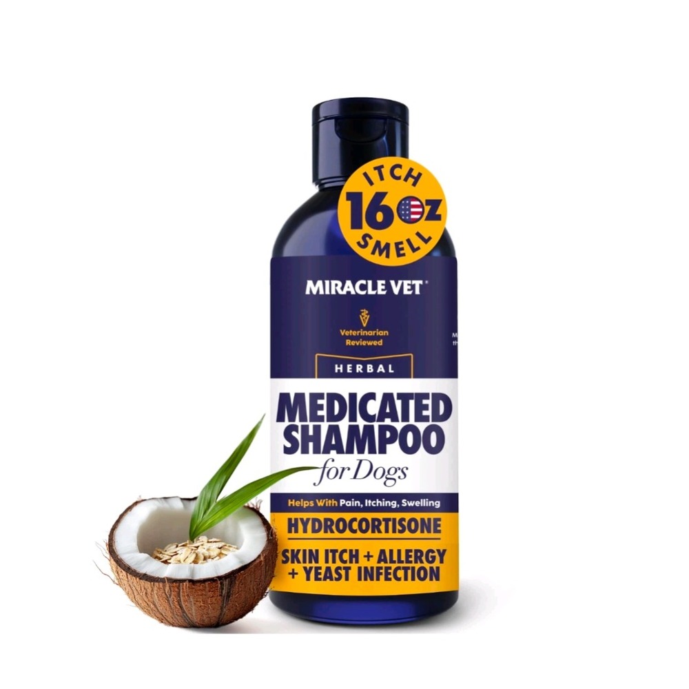 Miracle Vet Medicated Dog Shampoo Hydrocortisone 1% Anti Itch Allergy 16oz Blue
